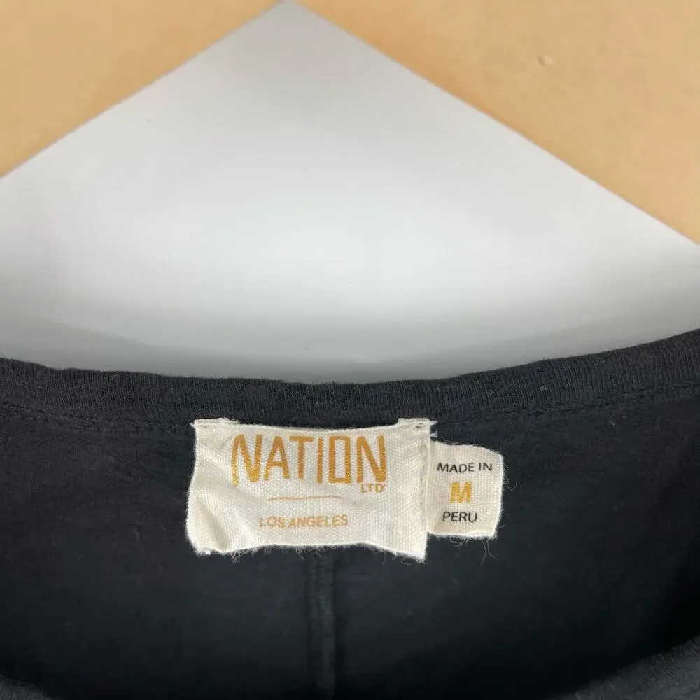 NATION LTD Dress Size Medium Elliot Ruffle Sleeve Black Pima Cotton Linen Blend - Picture 4 of 15